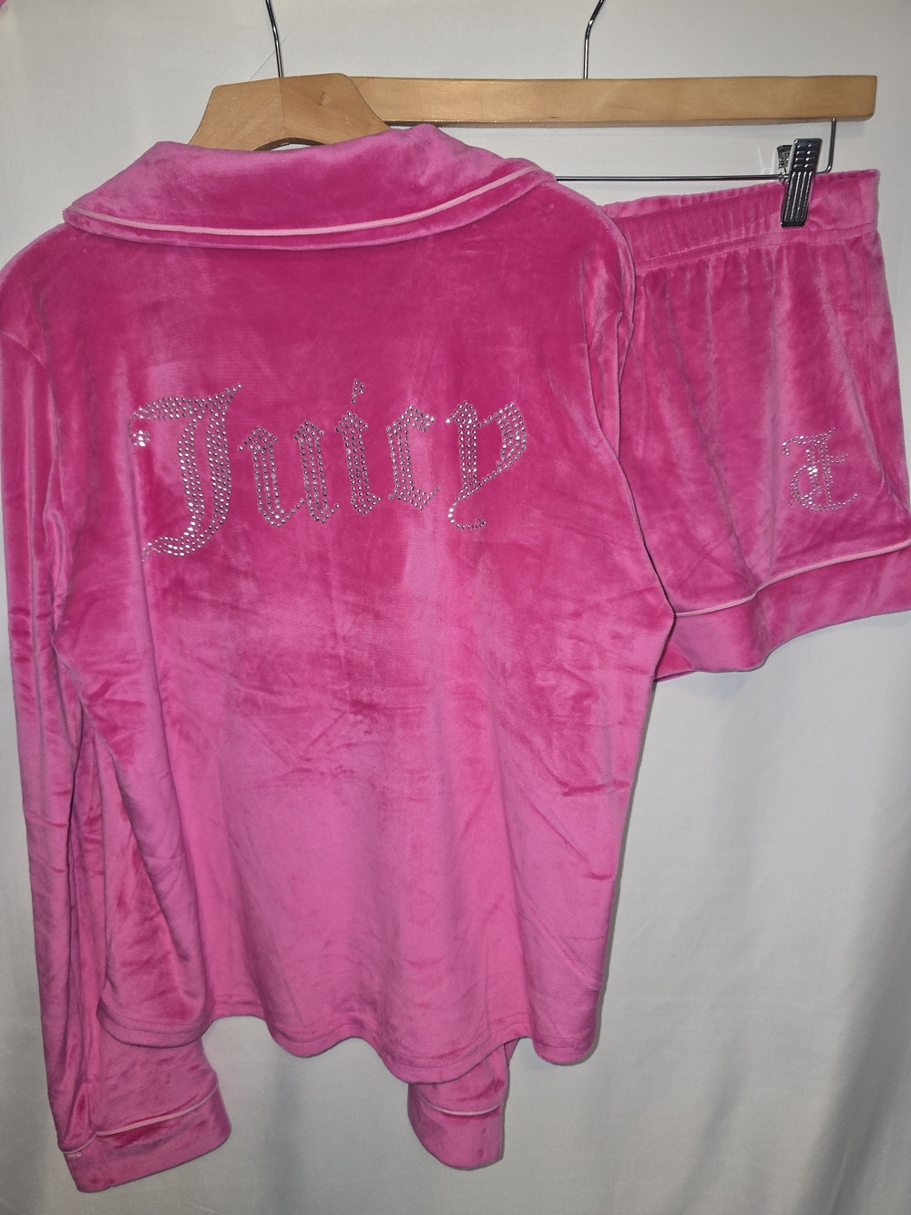 Juicy Couture Rhinestone Logo Velour Pajama Set - Hot Pink